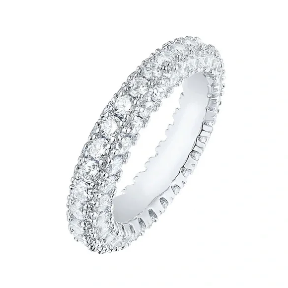 New Woman’s 18K Gold Plated Sterling Silver 3 Row White Sapphire Eternity Ring - Picture 10 of 10